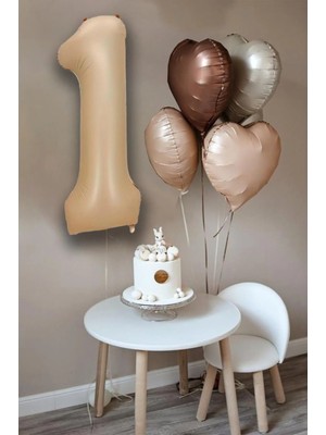 Store Retro Krem Karamel Kahve Kalpli Bej Yaş Rakam Balon Seti Retro Doğum Günü Parti Seti Süsü
