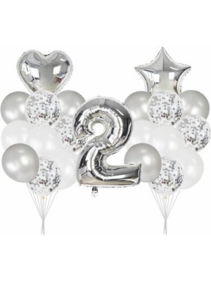 Store 2 Yaş Konfetili Şeffaf Balon Seti Doğum Günü Parti Seti