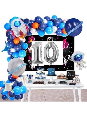 Store Yaş Folyolu Astronot Roket Uzay Temalı Doğum Günü Parti Süsü