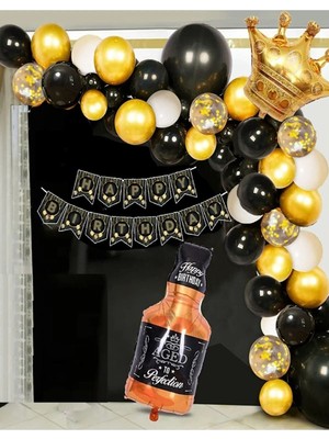 Store Viskili Kral Konsept Yetişkin Erkek Doğum Günü Happy Bırthday Süslü Balon Zinciri Seti