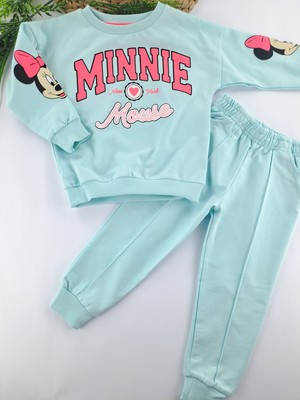 Bonboner Kids Kız Çocuk Eşofman Takımı Pamuklu Minnie Mouse Baskılı Mevsimlik Pembe ve Açık Mavi Renk Seçenekleri