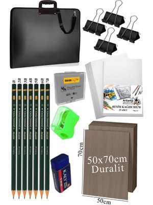 Artlantis 50X70 Resim Çantası Seti 1 Paket Fatih Karakalem 50X70 Proje Çantası Duralit Resim Kağıdı Dereceli Resim Kağıdı Hamur Silgi