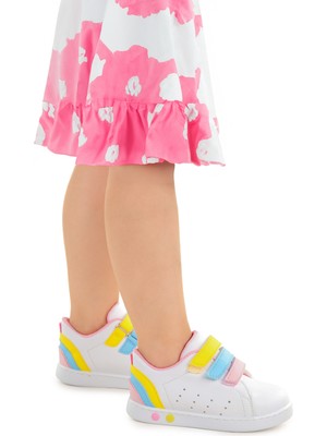 Kiko Kids Lunce Cırtlı Işıklı Kız Bebek Spor Ayakkabı Beyaz - Pembe