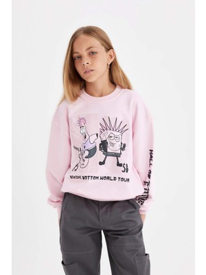 DeFacto Kız Çocuk SpongeBob Relax Fit Bisiklet Yaka Sweatshirt C9517A824AU