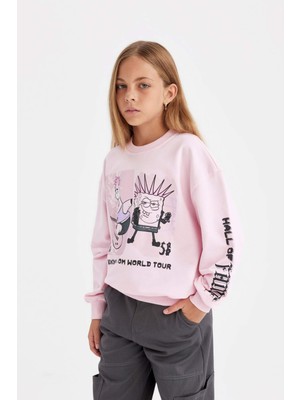 DeFacto Kız Çocuk SpongeBob Relax Fit Bisiklet Yaka Sweatshirt C9517A824AU