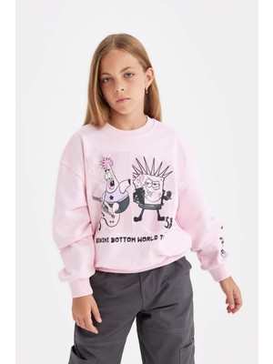 DeFacto Kız Çocuk SpongeBob Relax Fit Bisiklet Yaka Sweatshirt C9517A824AU