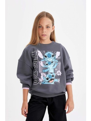 DeFacto Kız Çocuk Disney Lilo & Stitch Oversize Geniş Kalıp Bisiklet Yaka Sweatshirt C9515A824AU