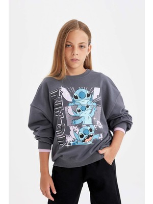 DeFacto Kız Çocuk Disney Lilo & Stitch Oversize Geniş Kalıp Bisiklet Yaka Sweatshirt C9515A824AU