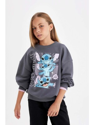 DeFacto Kız Çocuk Disney Lilo & Stitch Oversize Geniş Kalıp Bisiklet Yaka Sweatshirt C9515A824AU