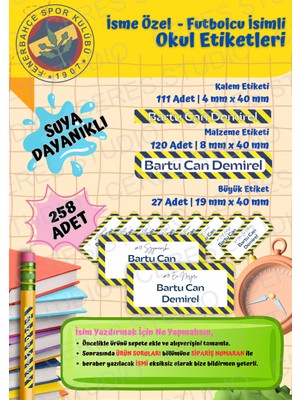 Ceres Studio Okul Etiketi Kalem Defter Kişiye Özel Isim Yazılabilen Etiket 258 Adet Fenerbahçe