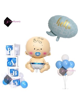 Store Lüks Hastane Oda Süsleme Seti ( Erkek Bebek Folyo - Hello Baby Folyo - 4 Baby Kutu - 7 Li Stant )