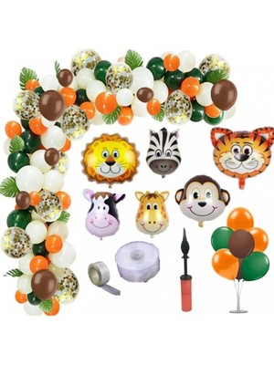 Store Safari Temalı Doğum Günü Seti Renkli Balonlar ile Eğlenceli Parti Malzemeleri
