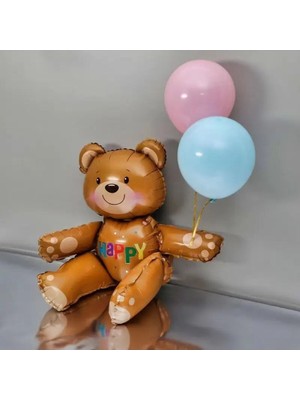 Store Hayvan Temalı Folyo Balonlu Kahverengi 1 Yaş Doğum Günü Parti Seti Balon Seti