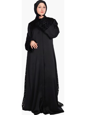 Harika Wear Çiçeklerle Işlemeli Siyah Abaya Ferace