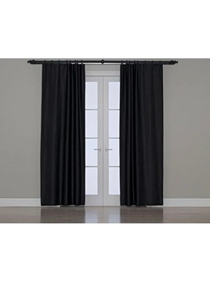 Boutique Curtain Siyah Blackout Fon Perde Pilesiz Düz Ekstrafor Dikim Korniş / Rustik Uyumlu