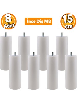 Badem10 Mobilya Kanepe Koltuk Baza Yükseltme M8 Civatalı İnce Diş Destek Ayağı Beyaz 15 cm 8 Adet