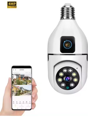 Qasul Kablosuz Ip Güvenlik Gözetleme Kamerası Hareket Takipli Panoramik Ampul Kamera Universal Araçlar İçin