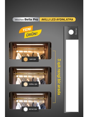 Wochee Bella Pro Hareket ve Işık Sensörlü, Fotoselli Kablosuz Akıllı Armatür LED Lamba, 3 Renk Bir Arada