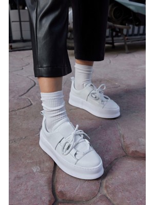 Nilufarr Diya Beyaz Hakiki Deri Kadın Sneaker