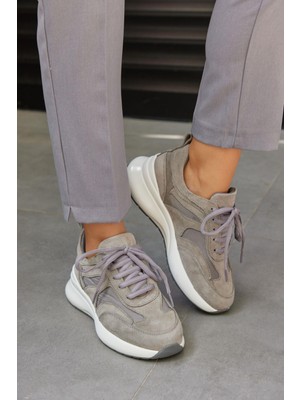 Nilufarr Roma Gri Süet Hakiki Deri Kadın Sneaker