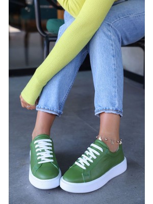 Nilufarr Julia Yeşil Floter Hakiki Deri Kadın Sneaker