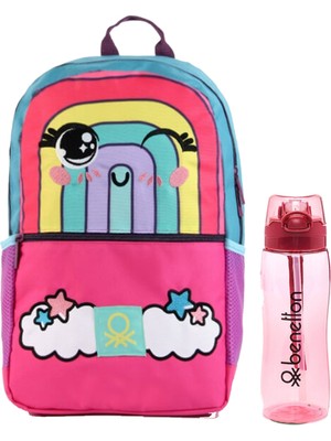 Benetton Gökkuşağı Desenli Okul Seti(İlkokul Çantası, Yeşil Matara)