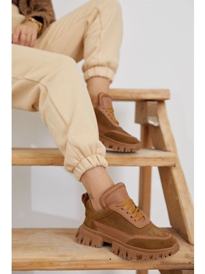 Nilufarr Diora Kahve Süet Deri Bağcıklı Kadın Sneakers