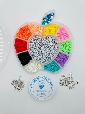 Egem Aksesuar Egm Aks 11 Renk Fimo Kum Boncuk Karışık Set Misina ve Kapama Aparatları ile Elma Motifli Kutu Içinde