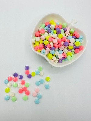 Egem Aksesuar 50 Adet Karışık Renkli Yuvarlak Basık Plastik Boncuk Takı Yapım