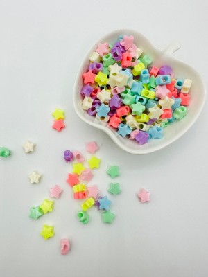 Egem Aksesuar 20 Adet Karışık Renkli Küçük Yıldız Figürlü Plastik Boncuk Takı Yapım