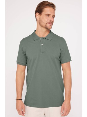 Tudors Erkek Slim Fit Dar Kesim %100 Pamuk Yumuşak Dokulu Düz Pike Yeşil Polo Yaka T-Shirt