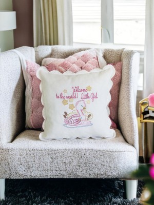 Hoşgeldin Bebek - Kız - Nakışlı Kırlent Kılıfı