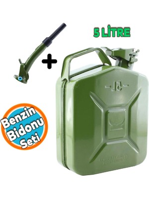 Nzb Metal Benzin Bidonu 5 Litre Akaryakıt Mazot Sıvı Taşıma Doldurma Depolama Bidonu + Aktarma Borusu