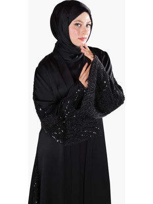 Harika Wear Özel Günler Için Şık Siyah Işlemeli Abaya Ferace