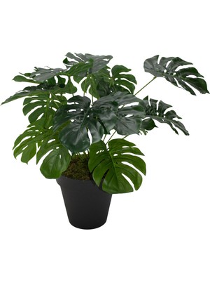 Güleç Yapay Çiçek Yapay Ağaç Salon Bitkisi Monstera 60 cm 18 Yaprak Antrasit Saksıda