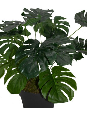 Güleç Yapay Çiçek Yapay Ağaç Salon Bitkisi Monstera 60 cm 18 Yaprak Antrasit Saksıda