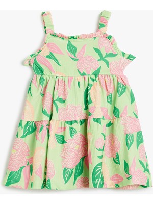 Koton Elbise Ince Askılı Çiçek Desenli Katlı Fırfır Detaylı