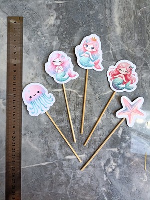 Hiras Dizayn 15ADET Denizkızı Mermaid Sualtı Cupcake Doğum Günü Süsü Pasta Kürdanı  6-7cm Cupcake Pasta