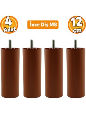 Badem10 Mobilya Kanepe Koltuk Baza Yükseltme M8 Civatalı İnce Diş Destek Ayağı Kahve 12 cm 4 Adet