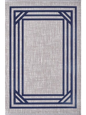 Artemis Halı Murano 09163b Gri Lacivert Çizgili Çerçeveli Yün Halı