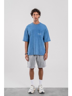 Nomarc Young Atelier Yazılı Mavi Yıkamalı Oversize Tshirt