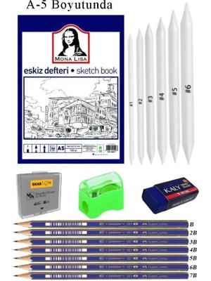 Artlantis Eskiz Defteri A5 50 Yaprak Karakalem Çizim Seti Gölgelendirme Kalemi Hamur Silgi Faber Castell Dereceli Kalem Hobi Tasarım Seti