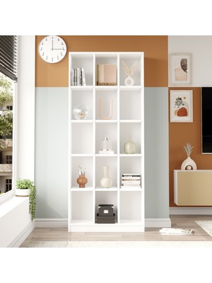 L'occi Concept Balcony Geniş Kitaplık 15 Raflı 180CM Beyaz By2-W