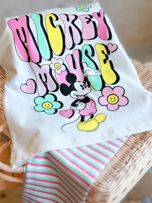 Pinkito Kids Mickey T-Shirt ve Çizgili Tayt Takım