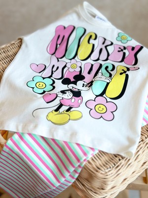 Pinkito Kids Mickey T-Shirt ve Çizgili Tayt Takım