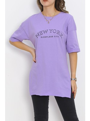 Noble Styles Baskılı Duble Kol T-Shirt Lila - 16560.1567.