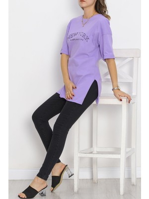 Noble Styles Baskılı Duble Kol T-Shirt Lila - 16560.1567.