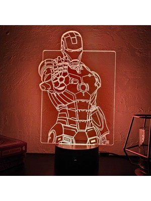 Lerad-Lazer Art Demir Adam (Iron Man) 3D Gece Lambası.16 Renk+ Dokunmatik ve Uzaktan Kumandalı Işık. Hediye Olarak Mükemmeldir.