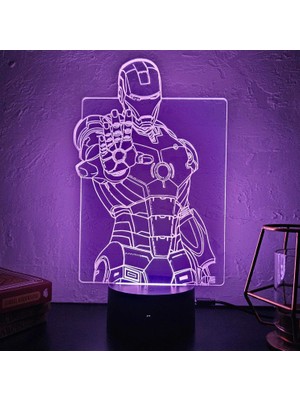 Lerad-Lazer Art Demir Adam (Iron Man) 3D Gece Lambası.16 Renk+ Dokunmatik ve Uzaktan Kumandalı Işık. Hediye Olarak Mükemmeldir.