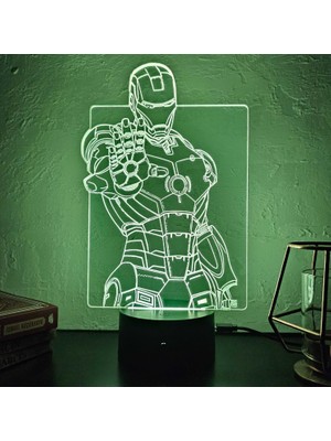 Lerad-Lazer Art Demir Adam (Iron Man) 3D Gece Lambası.16 Renk+ Dokunmatik ve Uzaktan Kumandalı Işık. Hediye Olarak Mükemmeldir.